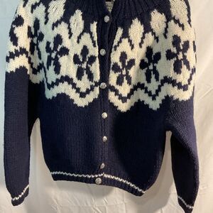 Ninon De Lendos Blue/White Cardigan100% WOOL NWOT Sz S